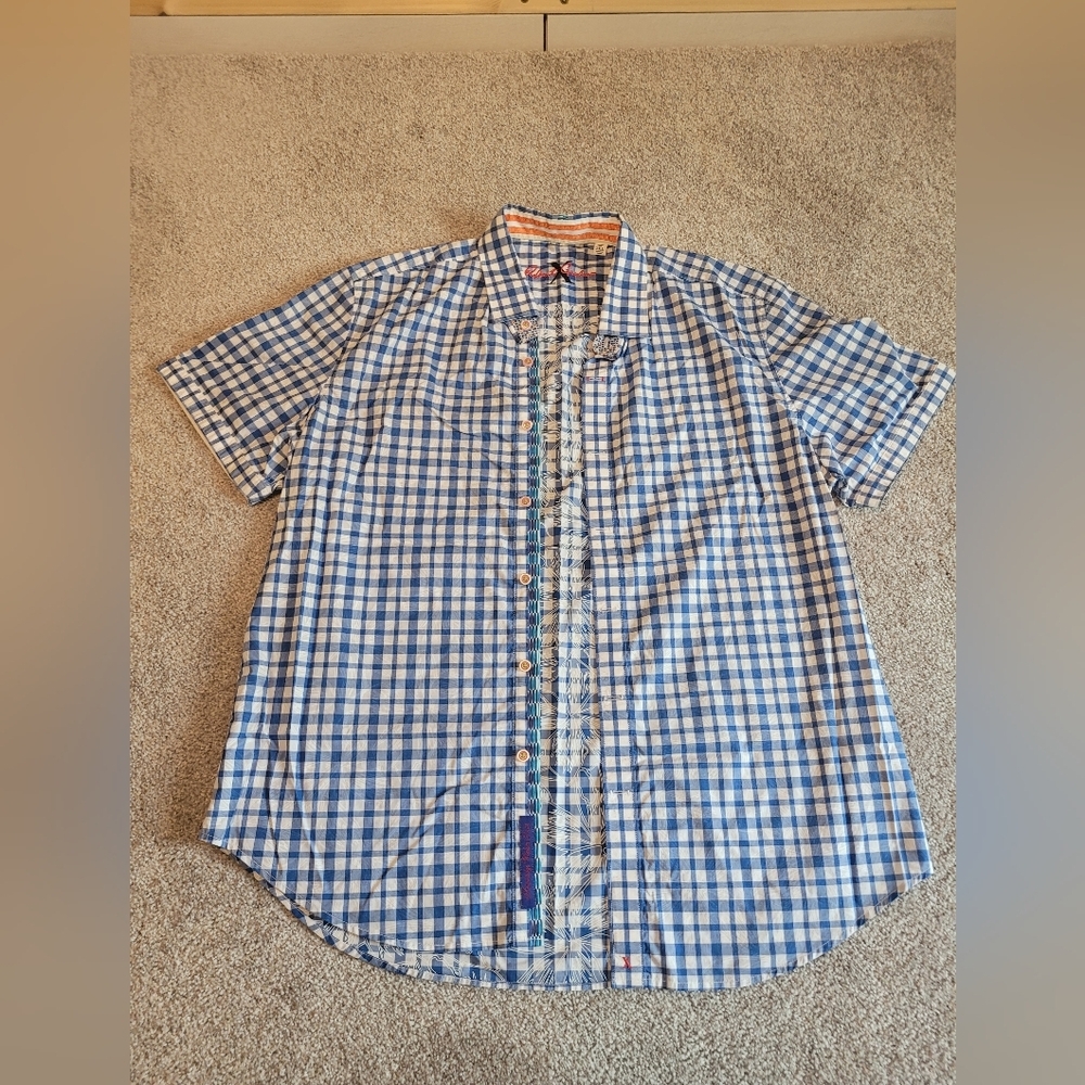 Robert Graham‎ Size 2XL Short Sleeve Button Blue Shirt